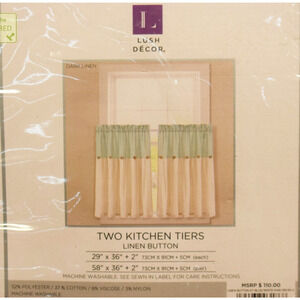 Lush Décor 36x58" Button Kitchen Tier Window Curtain Panel Set, Blue White
